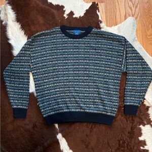 Towncraft Men's XL Blue and Green Striped Crewneck Sweater